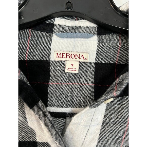 Merona Womens Plaid Button Down Black & White Flannel long sleeve size small - Picture 3 of 7